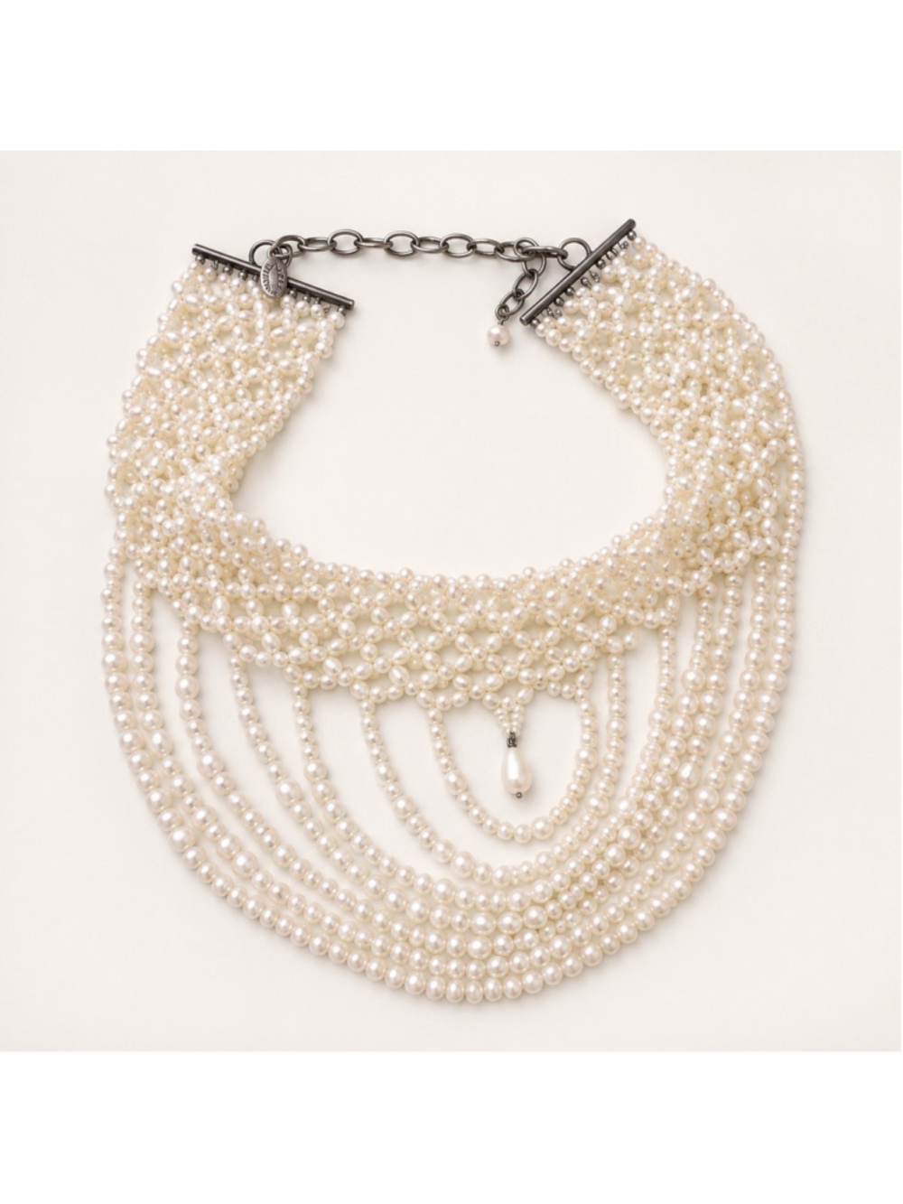 Miguel Ases Faceted Cultured Pearl Necklace Long Gemstones Couture - Picture 3 of 5